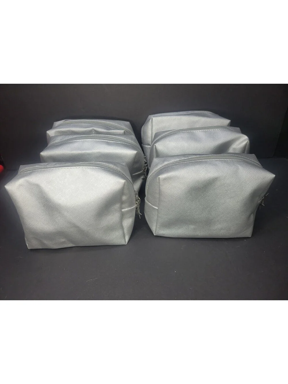 x6 Metallic Silver Makeup Cosmetics Zip Travel Pouch Toiletry Bag Faux Leather